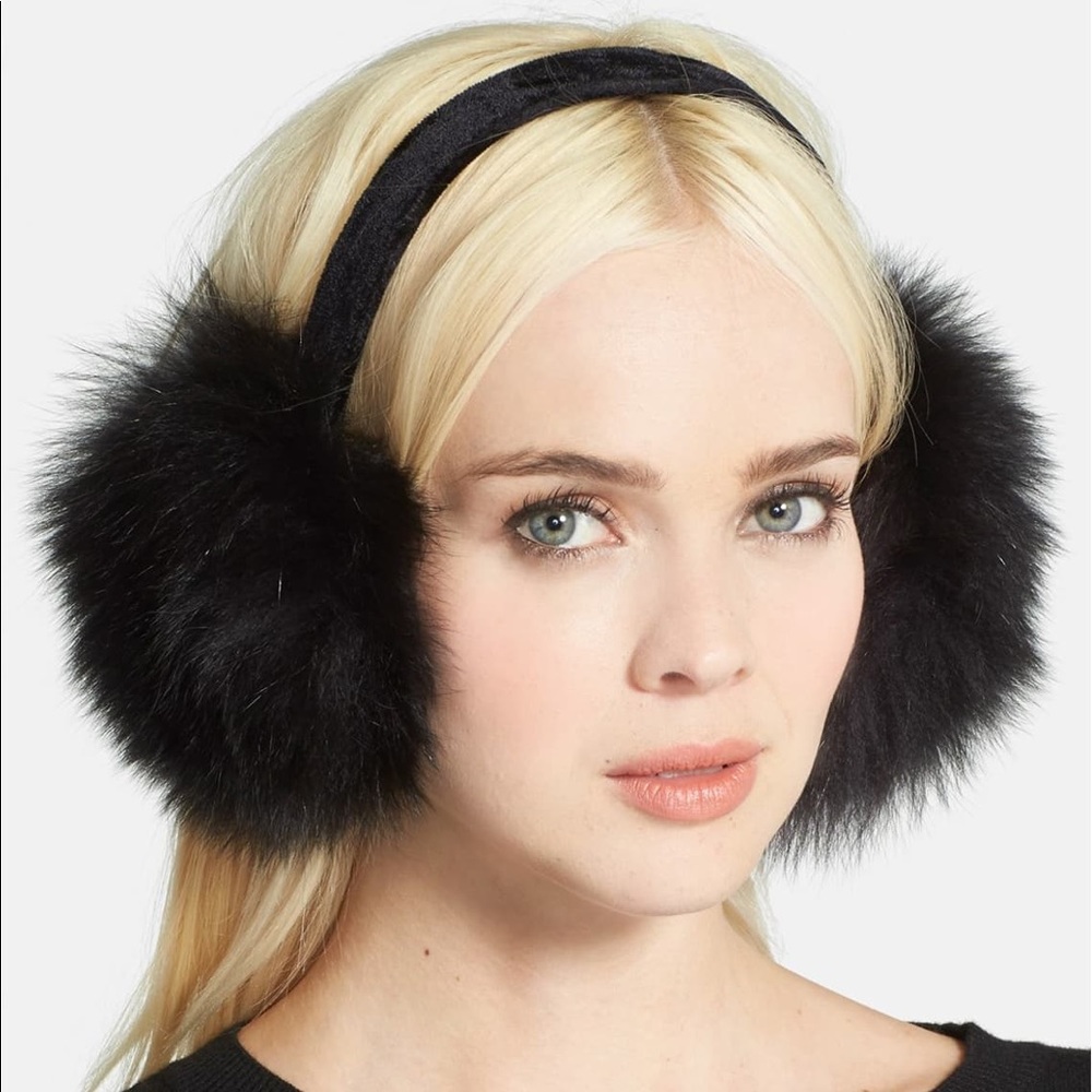 bloomingdales // black fox fur ear muffs